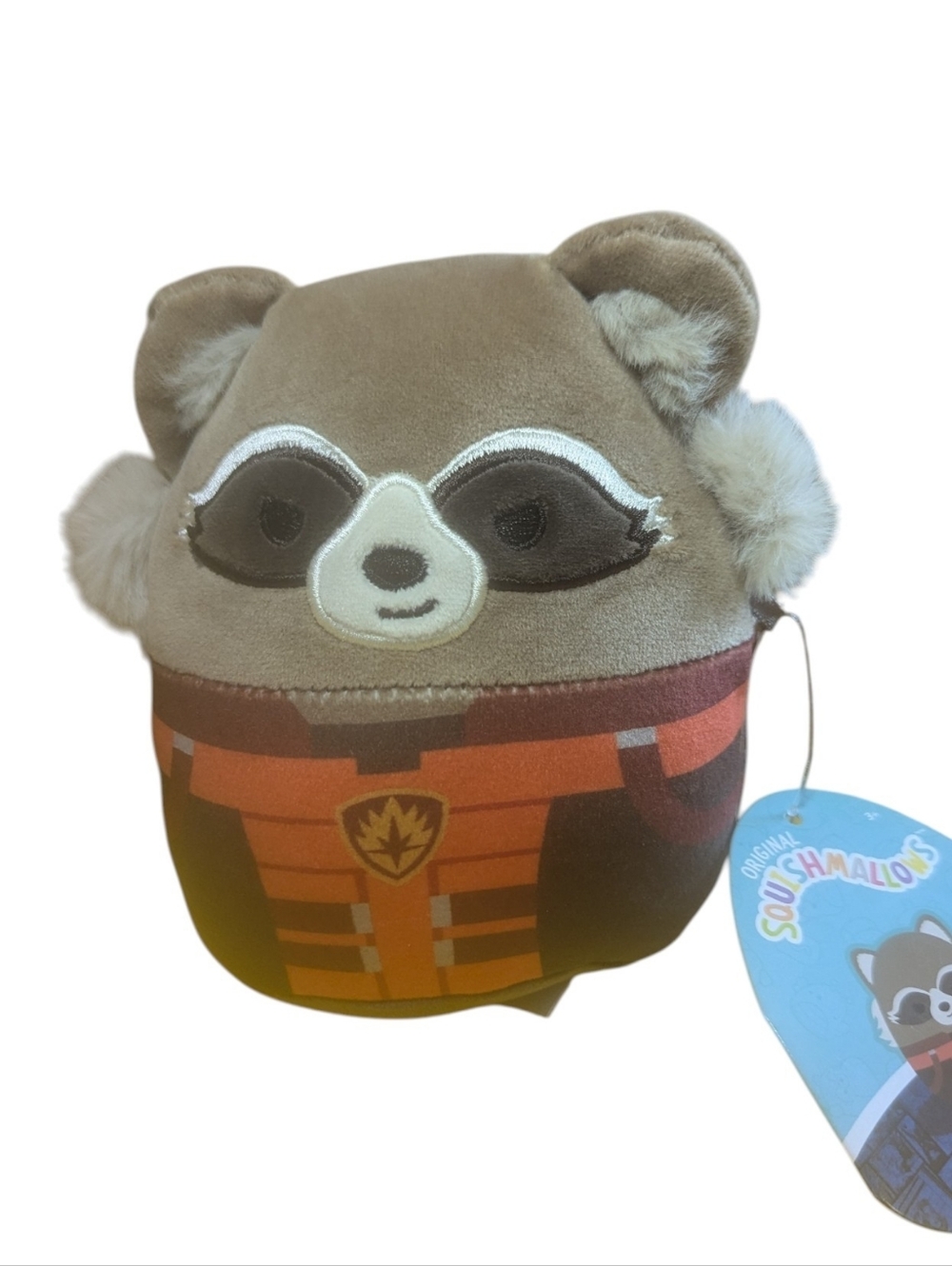 Squishmallows Marvel Rocket Raccoon Plush Brown with Red Orange Outfit